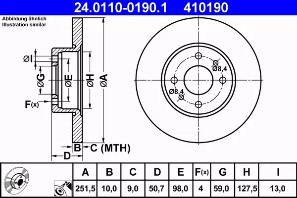 ATE TARCZE TYŁ FIAT STILO BRAVO LINEA CROMA 251MM 