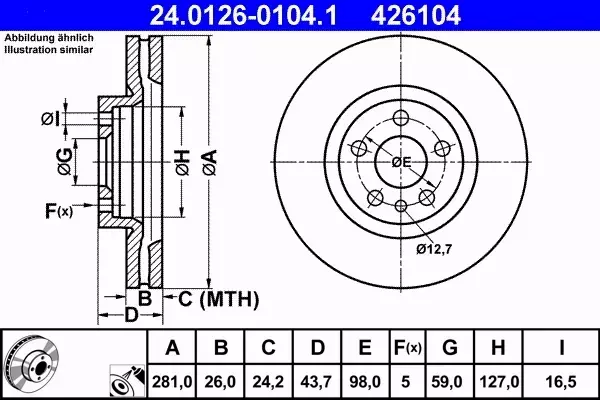 ATE TARCZE PRZÓD 281mm PEUGEOT 806 EXPERT 