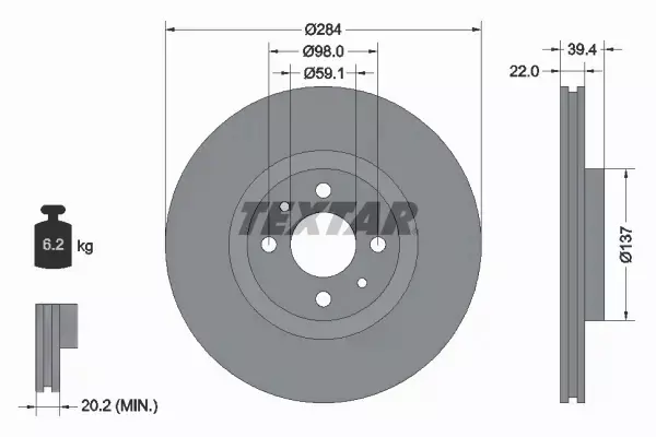 TEXTAR TARCZE HAMULCOWE PRZÓD 92055203 