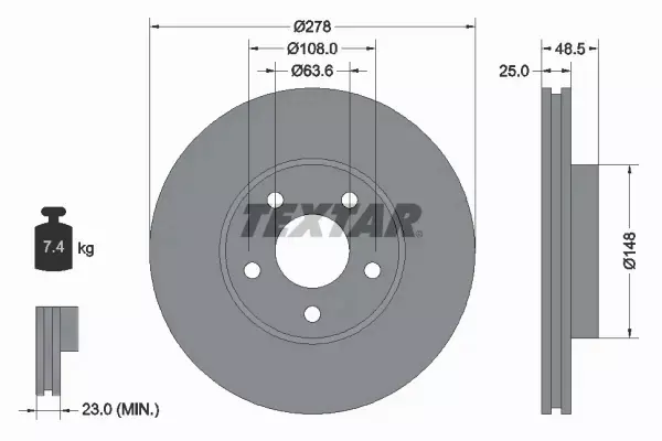 TEXTAR TARCZE PRZÓD 278MM FORD C-MAX FOCUS II 