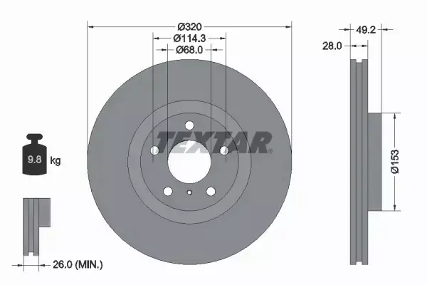 TEXTAR TARCZE HAMULCOWE PRZÓD 92162405 