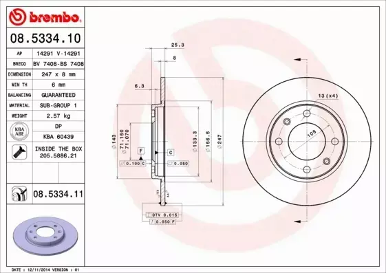 BREMBO TARCZE HAMULCOWE TYŁ 08.5334.11 