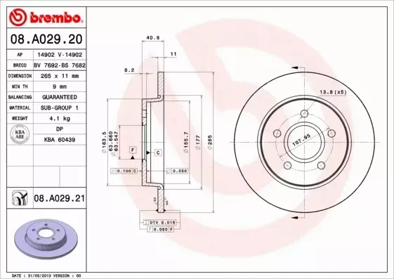 BREMBO TARCZE HAMULCOWE TYŁ 08.A029.20 