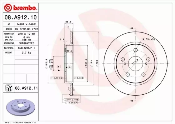 BREMBO Tarcza hamulcowa 08.A912.10 