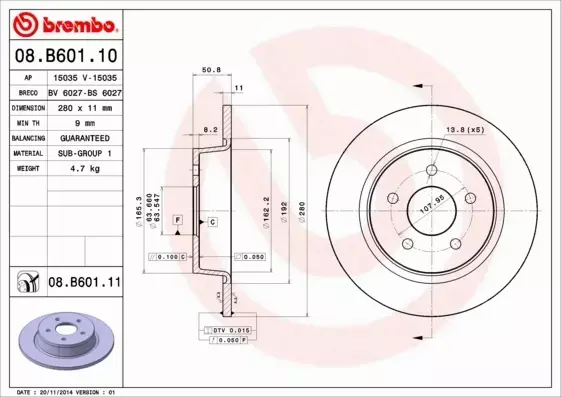 BREMBO Tarcza hamulcowa 08.B601.10 