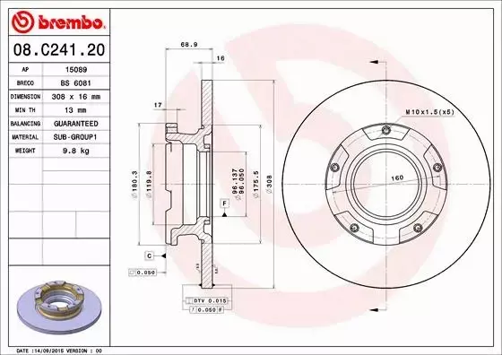 BREMBO TARCZE HAMULCOWE TYŁ 08.C241.20 