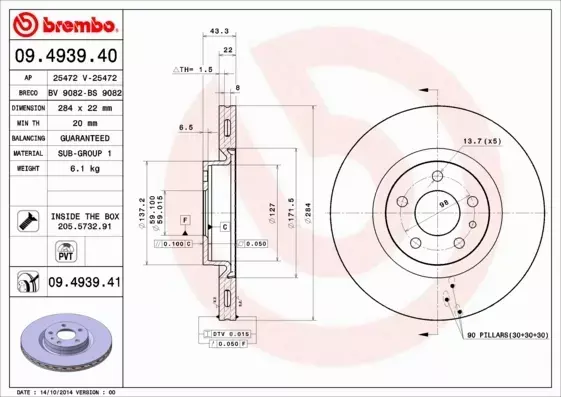 BREMBO TARCZE HAMULCOWE PRZÓD 09.4939.41 