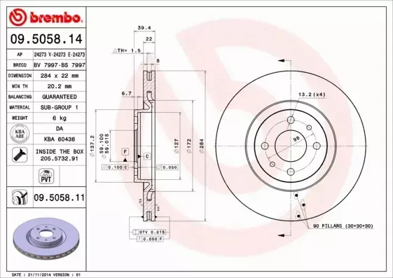 BREMBO TARCZE HAMULCOWE PRZÓD 09.5058.14 