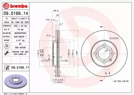 BREMBO TARCZE HAMULCOWE PRZÓD 09.5166.11 