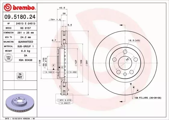 BREMBO TARCZE HAMULCOWE PRZÓD 09.5180.24 