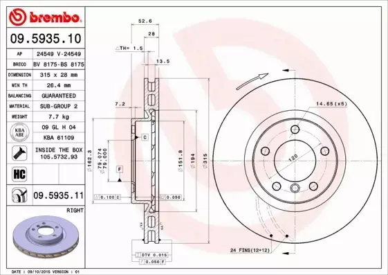 BREMBO Tarcza hamulcowa 09.5935.11 