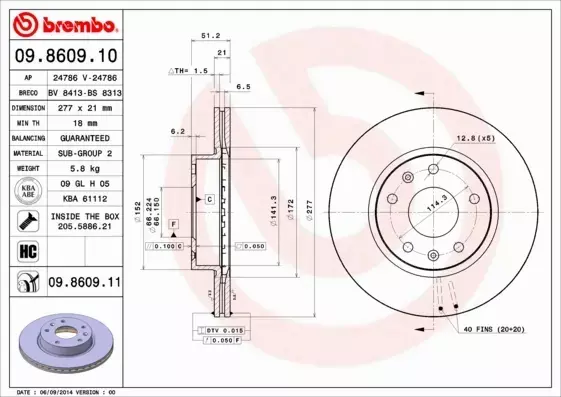 BREMBO TARCZE HAMULCOWE PRZÓD 09.8609.11 