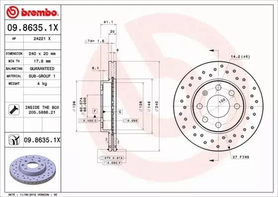 BREMBO TARCZE HAMULCOWE PRZÓD 09.8635.1X 