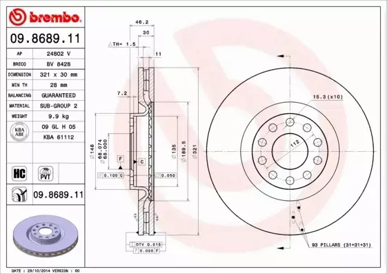 BREMBO TARCZE+KLOCKI PRZÓD AUDI A6 C5 321MM 