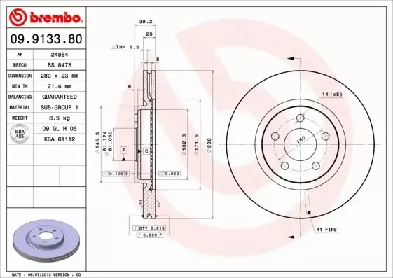 BREMBO TARCZE HAMULCOWE PRZÓD 09.9133.80 