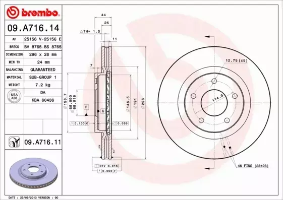 BREMBO TARCZE HAMULCOWE PRZÓD 09.A716.11 