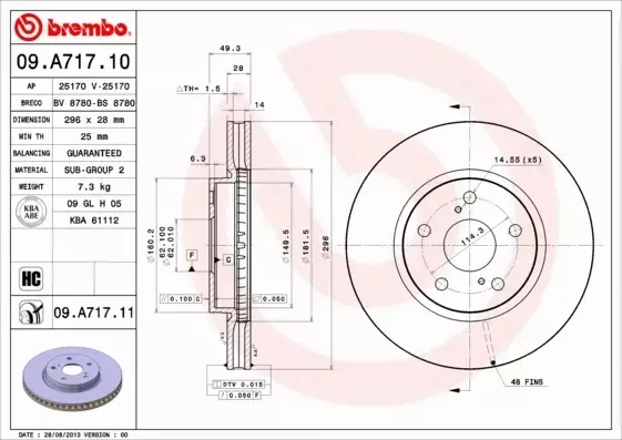 BREMBO TARCZE HAMULCOWE PRZÓD 09.A717.10 