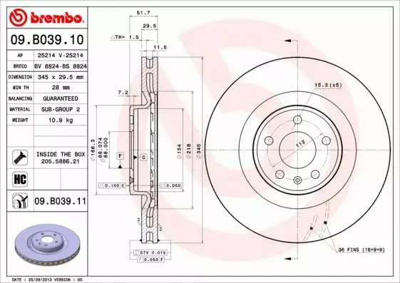 BREMBO TARCZE HAMULCOWE PRZÓD 09.B039.11 