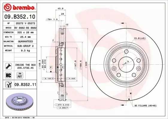 BREMBO TARCZE+KLOCKI P RENAULT ESPACE V 320MM 