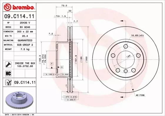 BREMBO TARCZE HAMULCOWE PRZÓD 09.C114.11 