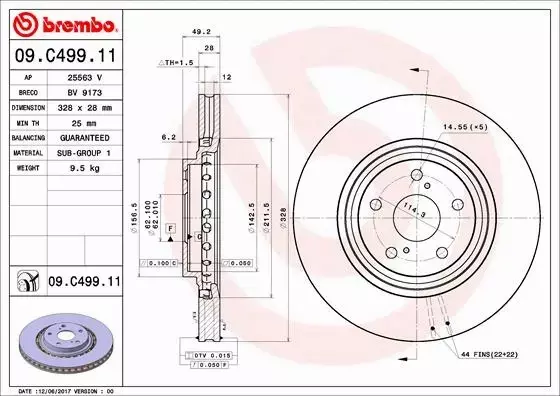 BREMBO TARCZE HAMULCOWE PRZÓD 09.C499.11 