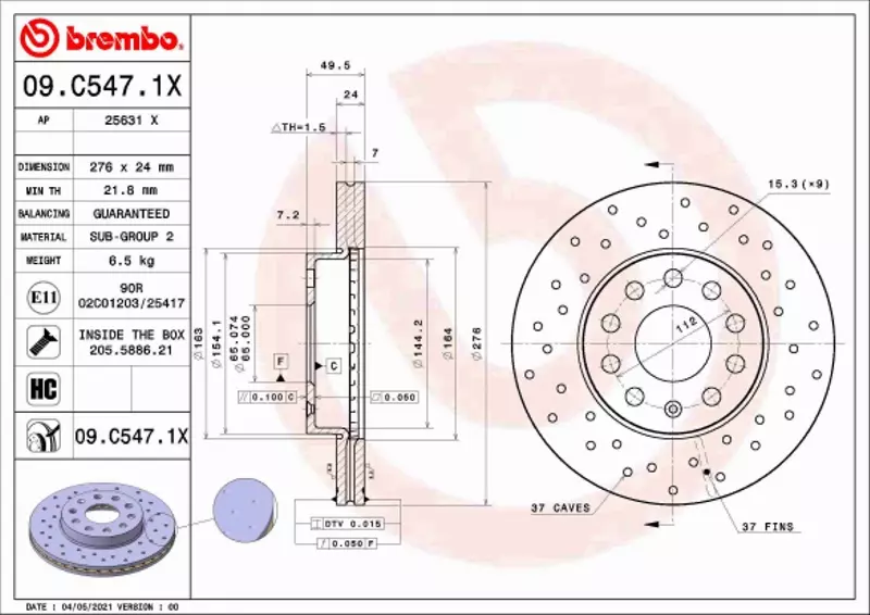 BREMBO TARCZA HAMULCOWA 09.C547.1X 