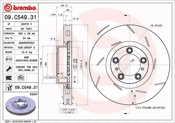 BREMBO TARCZE+KLOCKI P PORSCHE PANAMERA 970 360MM 