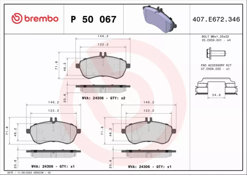 BREMBO TARCZE+KLOCKI PRZÓD MERCEDES C W204 295MM 