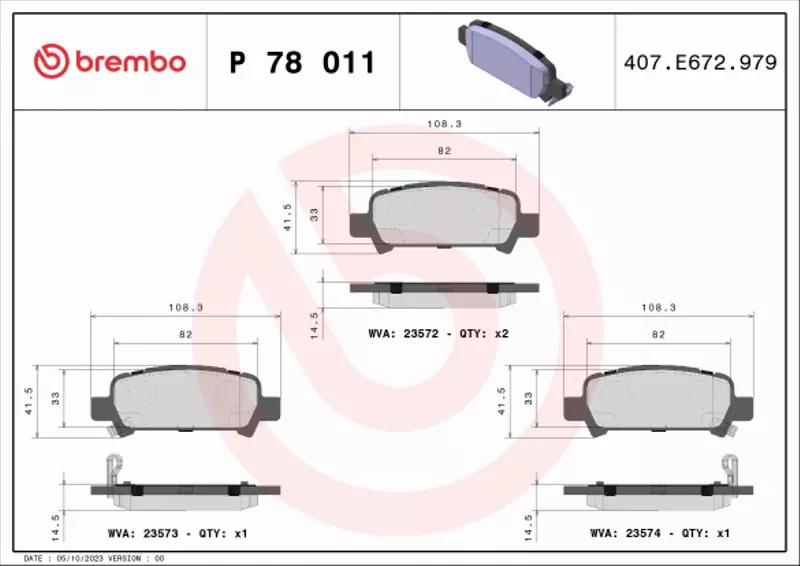 BREMBO Zestaw klocków hamulcowych, hamulce tarczowe P 78 011 