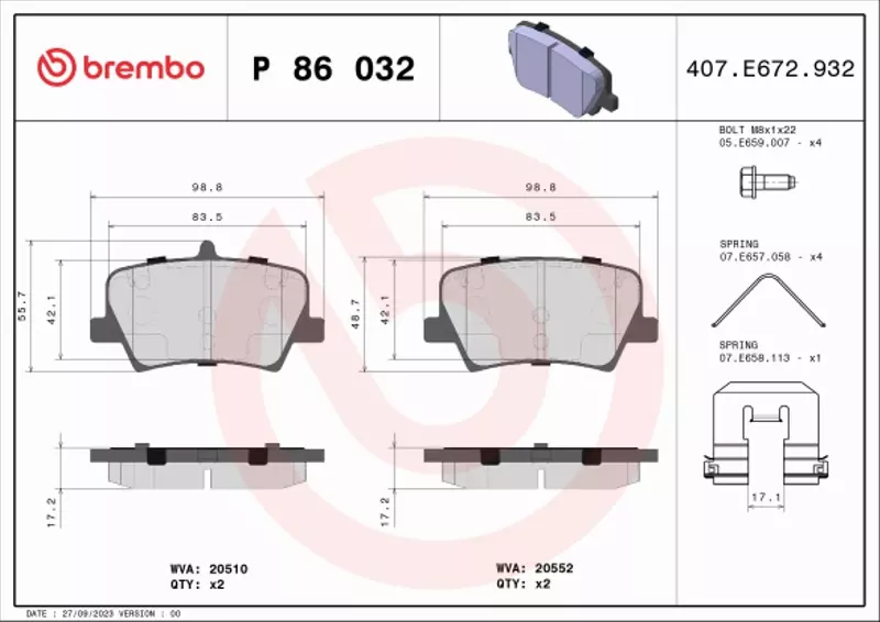 BREMBO KLOCKI HAMULCOWE P 86 032 