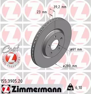 ZIMMERMANN TARCZE HAMULCOWE PRZÓD 155.3905.20 