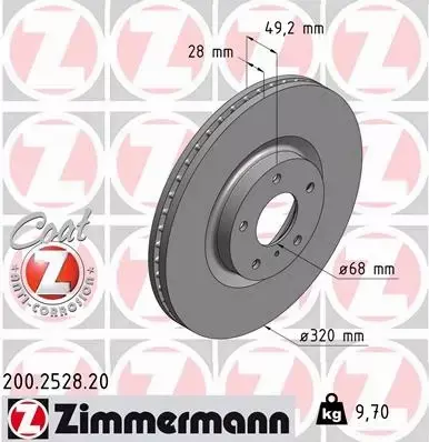 ZIMMERMANN TARCZE HAMULCOWE PRZÓD 200.2528.20 