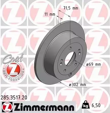 ZIMMERMANN TARCZE HAMULCOWE TYŁ 285.3517.20 