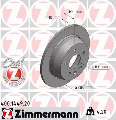 ZIMMERMANN TARCZE HAMULCOWE TYŁ 400.1449.20 