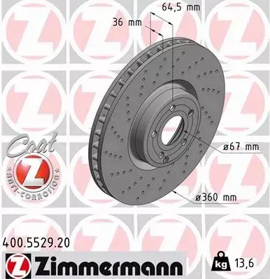 ZIMMERMANN TARCZE HAMULCOWE PRZÓD 400.5529.20 