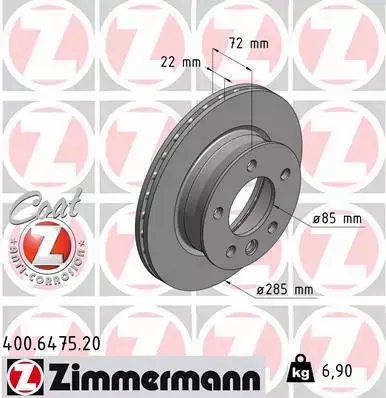 ZIMMERMANN TARCZE HAMULCOWE PRZÓD 400.6475.20 