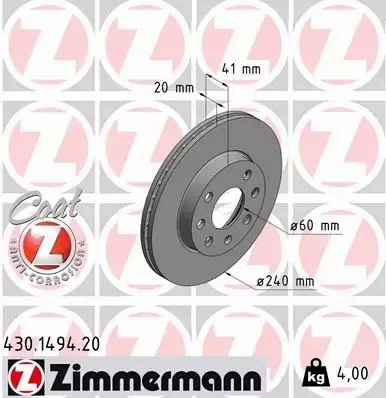 ZIMMERMANN TARCZE HAMULCOWE PRZÓD 430.1494.20 