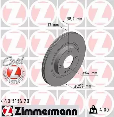 ZIMMERMANN TARCZA HAMULCOWA 440.3136.20 