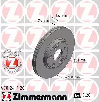 ZIMMERMANN TARCZE HAMULCOWE PRZÓD 470.2411.20 