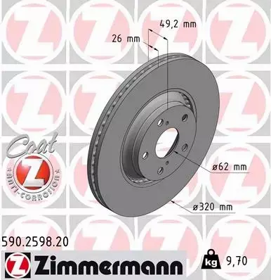 ZIMMERMANN TARCZE HAMULCOWE PRZÓD 590.2598.20 