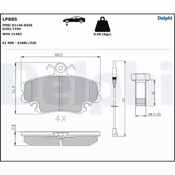 DELPHI KLOCKI HAMULCOWE PRZÓD LP885 