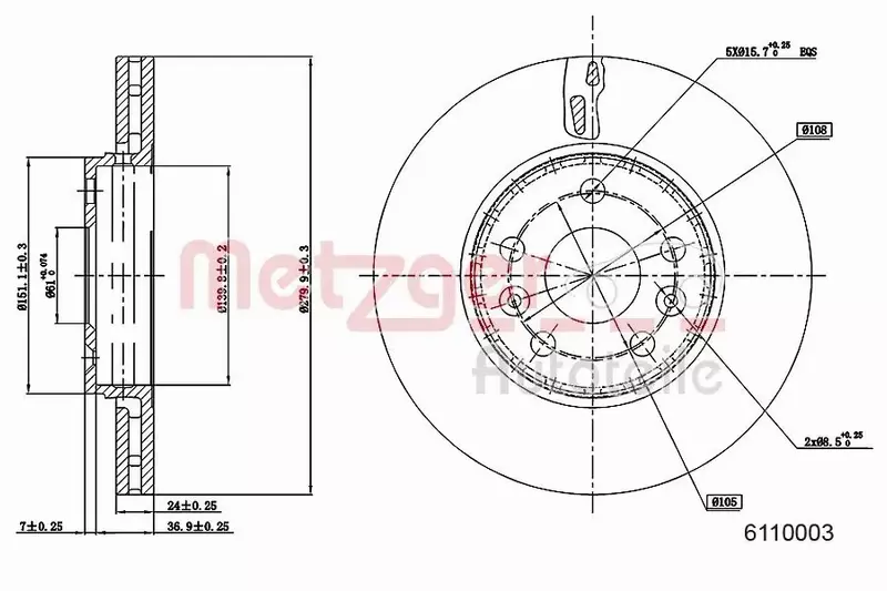 METZGER TARCZA HAMULCOWA 6110003 