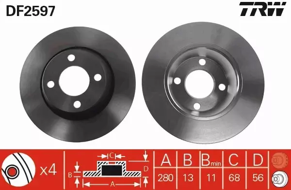 TRW TARCZA HAMULCOWA 4 OTWORY AUDI 80 92-96 