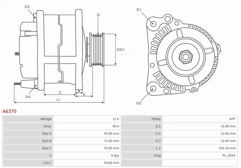 AS-PL ALTERNATOR A6370 